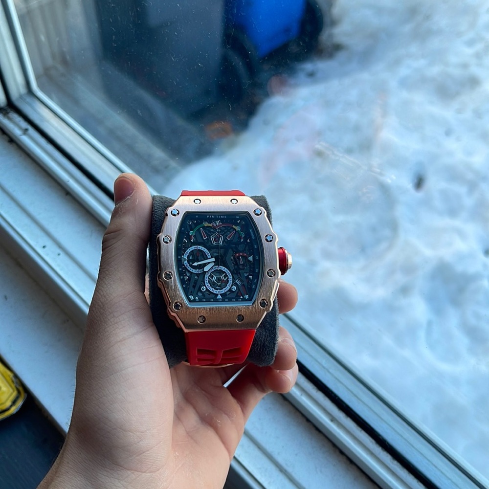 Pintime RM style chronograph watch for men (red strap)
